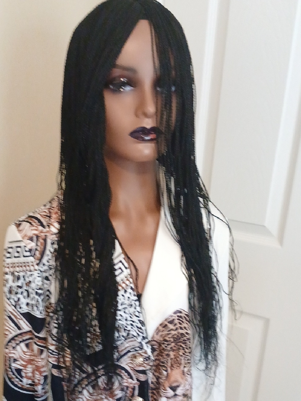 Hand Made Black Long Braided Wig for Women - Sleek Natural Look